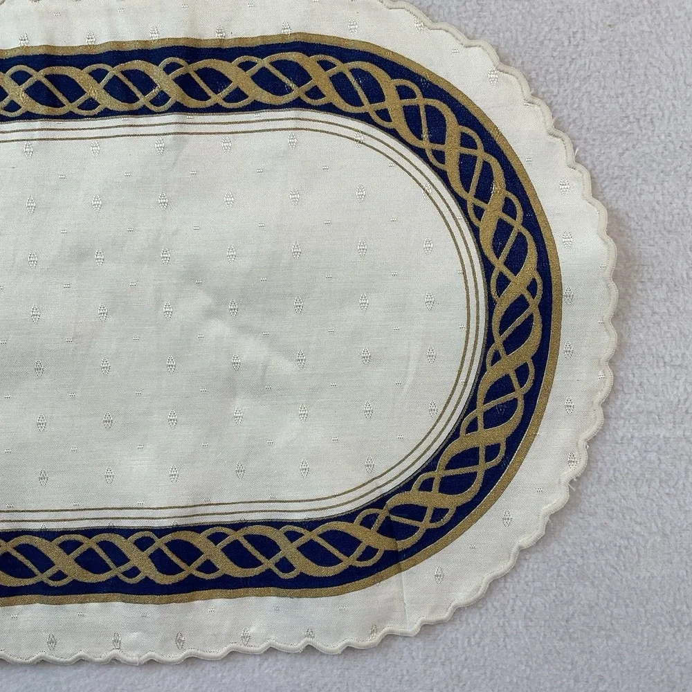 Lenox Hamilton Oval Placemats Cloth Set Of 2 Ivory Gold Navy Blue Vintage Lot #3